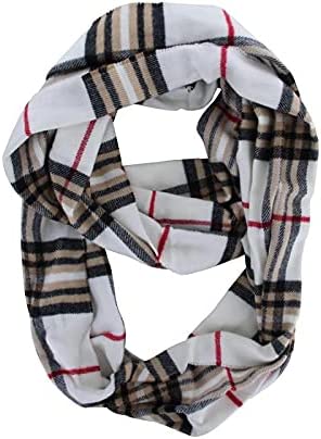 Unisex Women's Stylish Plaids & Check Cashmere Winter Infinity Cowl Scarf, White