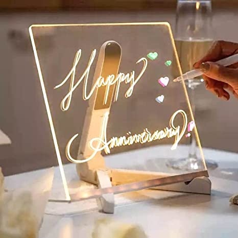 DIY Acrylic, Led, Clear, Erasable, Message, Board, Stand for Desk, 200x200mm Warm White