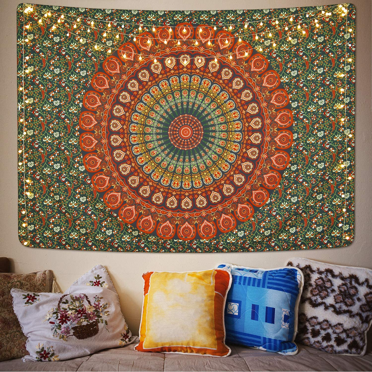 Bohemian Mandala Psychedelic Peacock Boho Tapestry