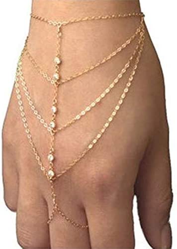 Pop Celebrity Chain Tassel Crystal Bracelet Slave Finger Ring Hand Harness