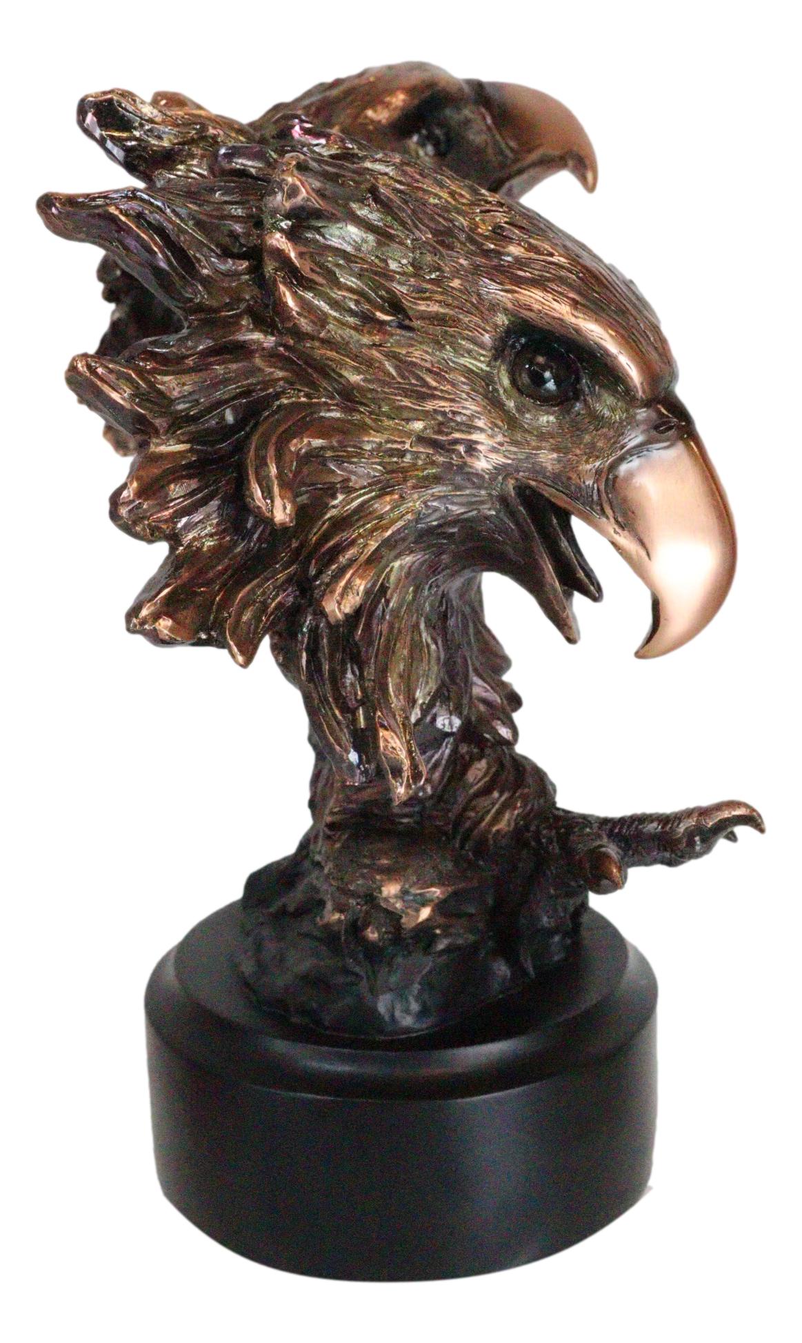 2 American Bald Eagle Heads w/ Talons Bronzed Resin Figurine