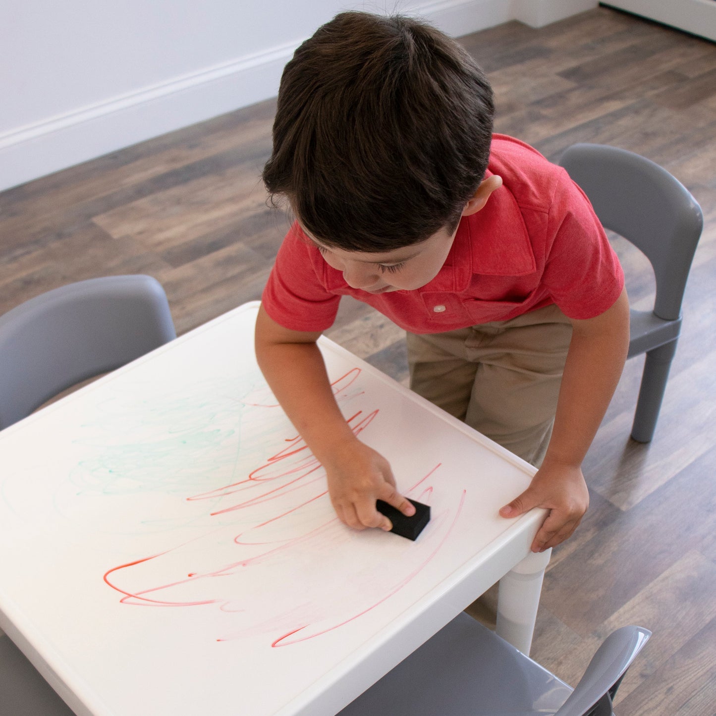 5-Piece Plastic Dry-Erase Table & Chair Set with Eraser