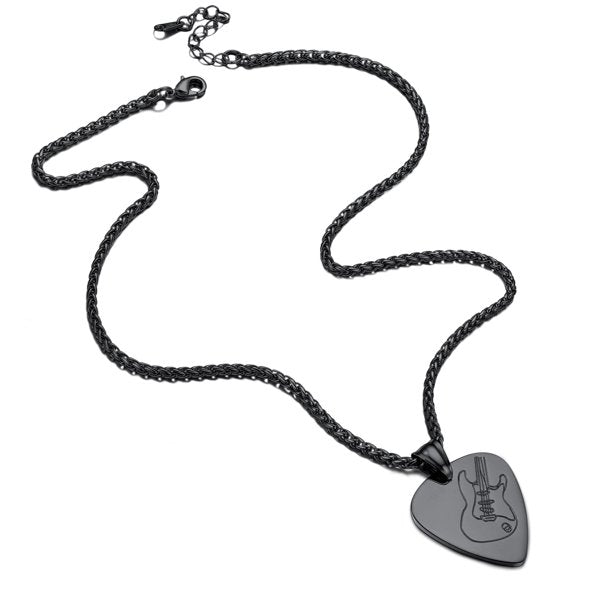 Unisex Rock Punk Jewelry 316L Stainless Steel Guitar Picks/Bass Music Note Necklace