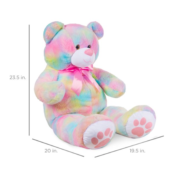 38in Giant Soft Plush Teddy Bear Toy w/ Bow Tie, Footprints - Pastel