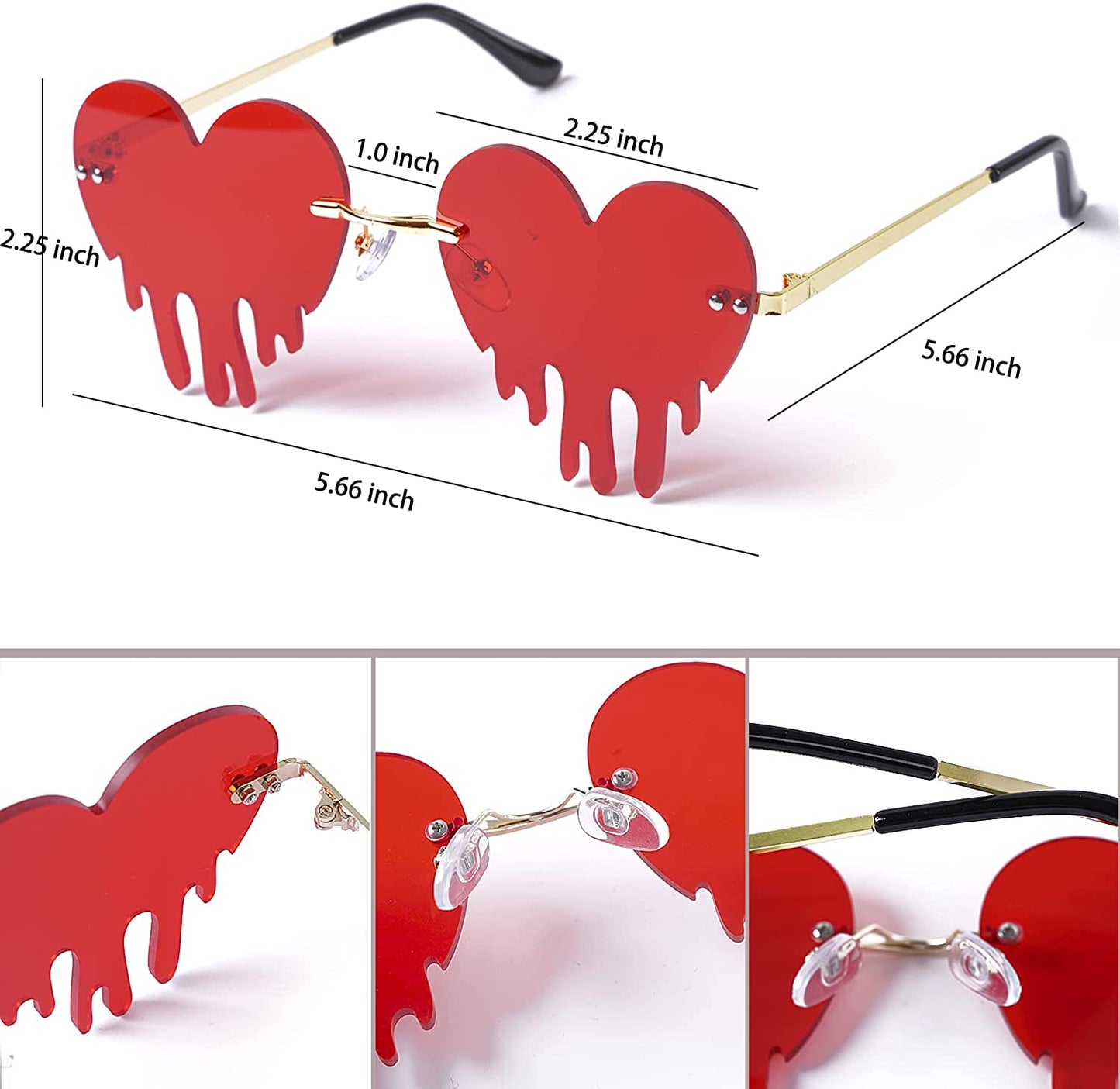 Drippy Melting Heart Shaped Sunglasses for Women and Men