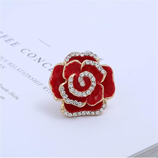 Rose Flower Promise Ring for Women Girls Statement Diamond Crystal 3D Enamel Flowers Adjustable Open Wrap Finger Rings