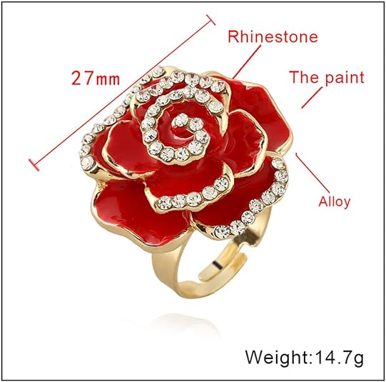 Rose Flower Promise Ring for Women Girls Statement Diamond Crystal 3D Enamel Flowers Adjustable Open Wrap Finger Rings