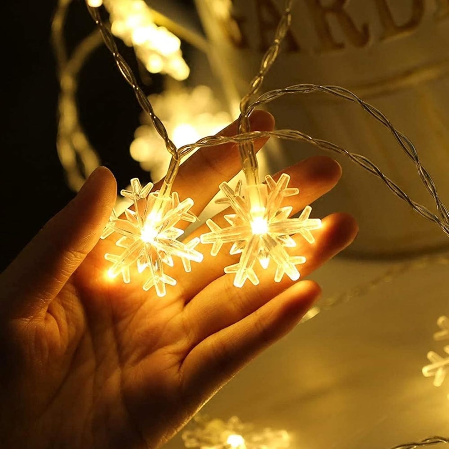 Christmas String Lights, 19.6 ft 40 LED Fairy Lights Battery Operated Waterproof, Warm White (Snowflake)