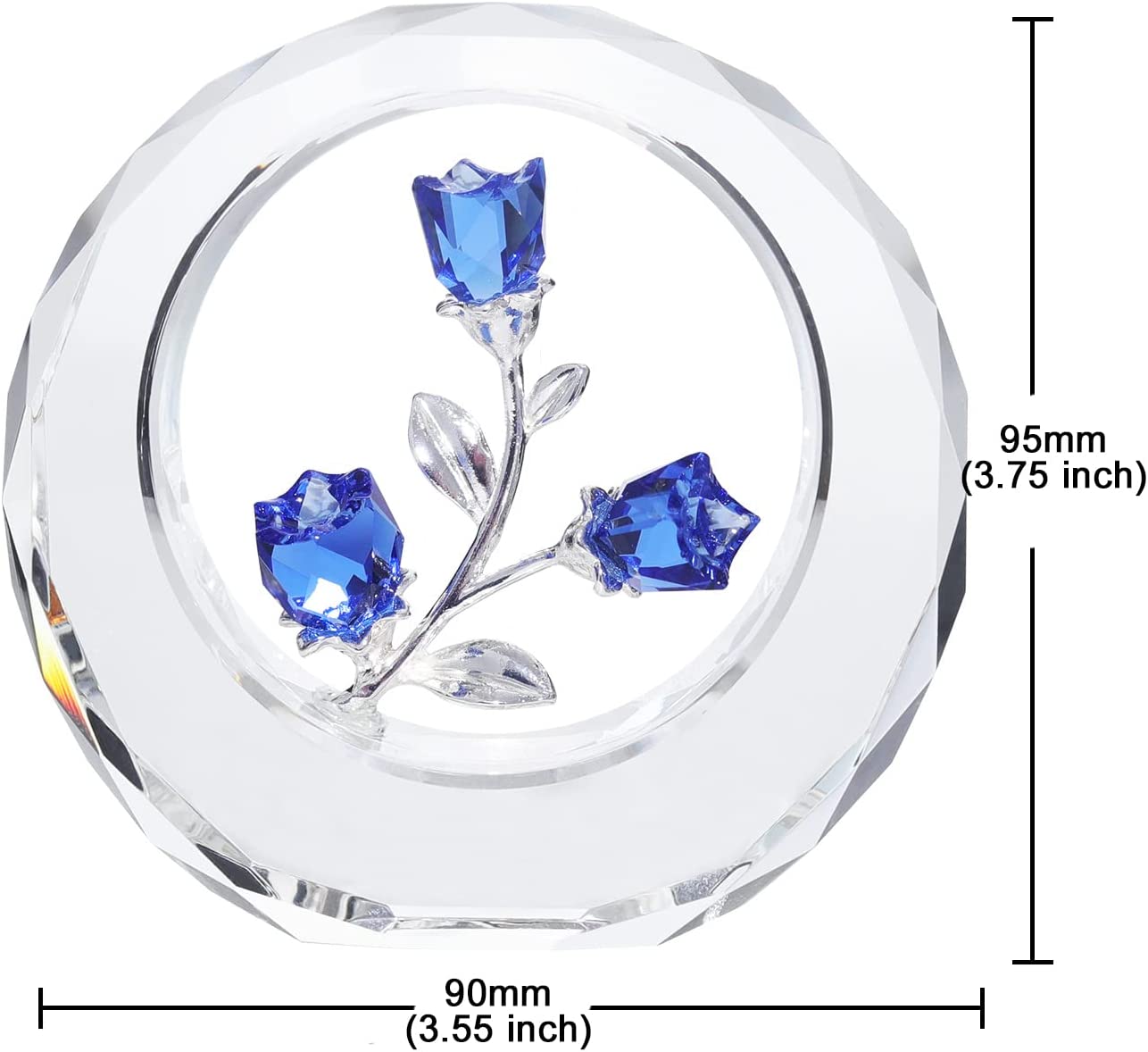 Crystal Tulips Flower Figurines with a Outer Circular Ring for Home Decoration, Cobalt Blue