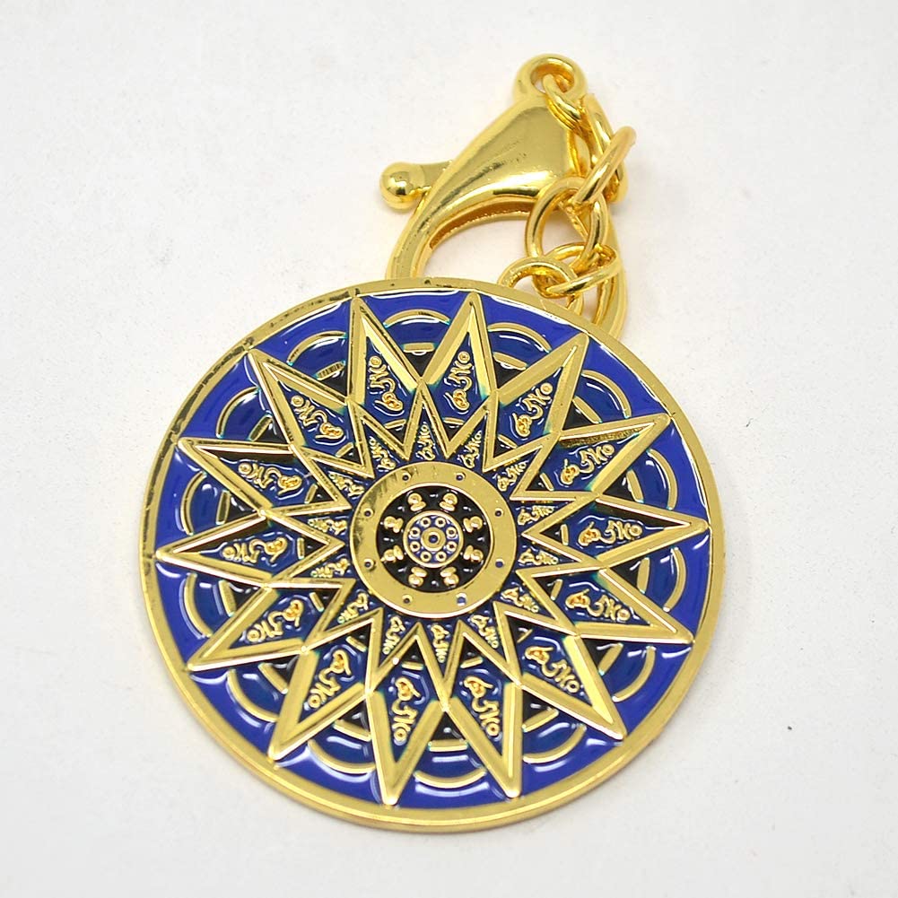 Feng Shui Blue 28 Hums Protection Wheel Keychain w/ Tibetan for Good Health & Protection