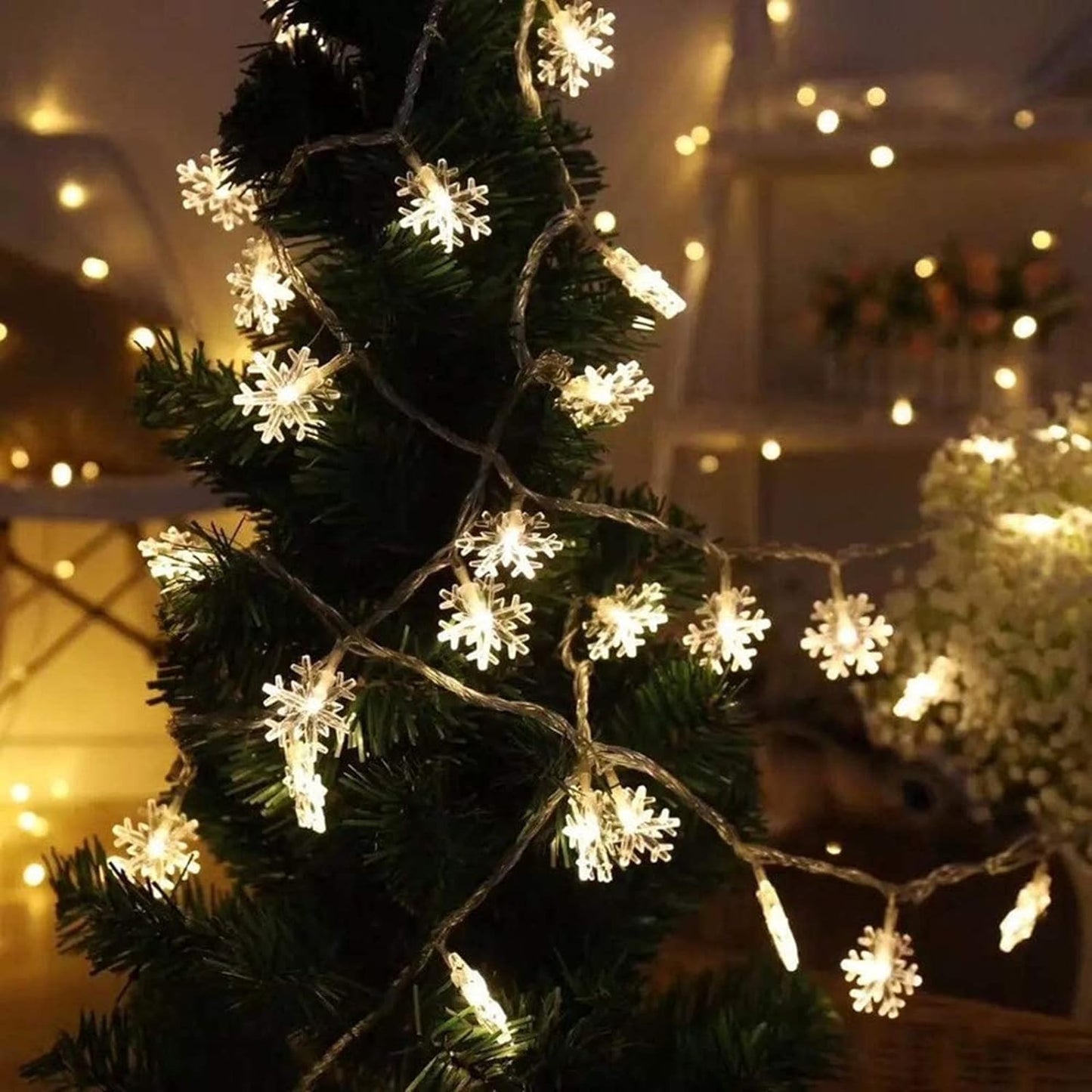 Christmas String Lights, 19.6 ft 40 LED Fairy Lights Battery Operated Waterproof, Warm White (Snowflake)