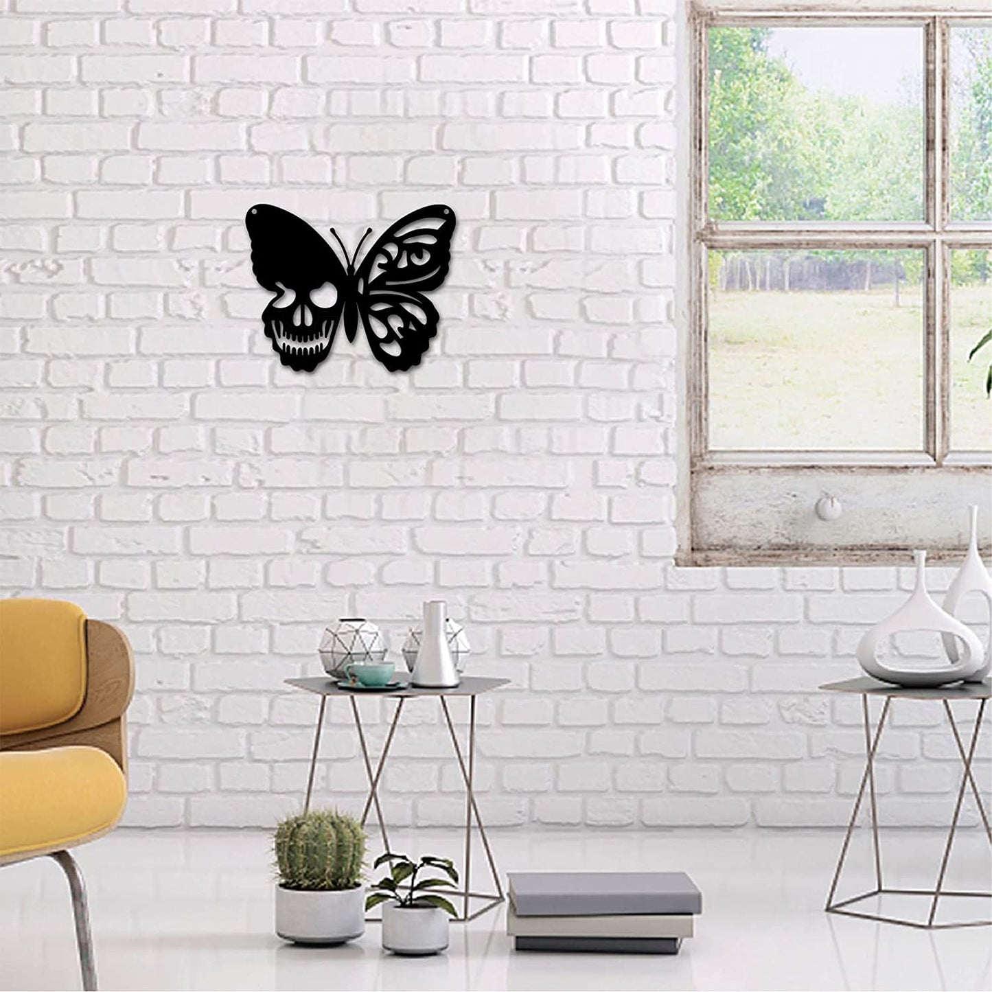 Black Skull Metal Wall Art Butterfly Wall Hanging Decoration  6.3 x 7.9inch