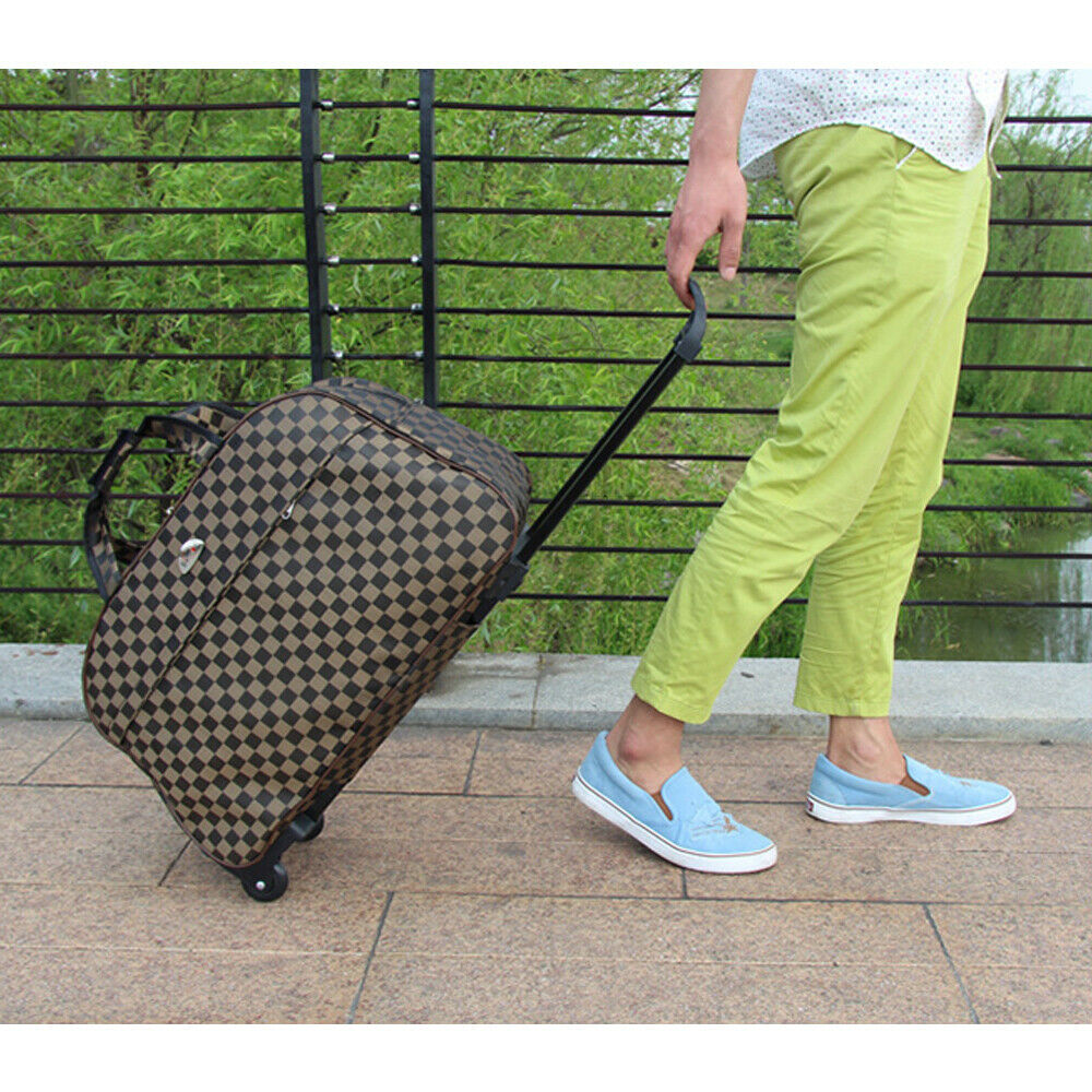 24" Duffle Bag Rolling Wheeled Trolley Luggage-Coffee Lattice