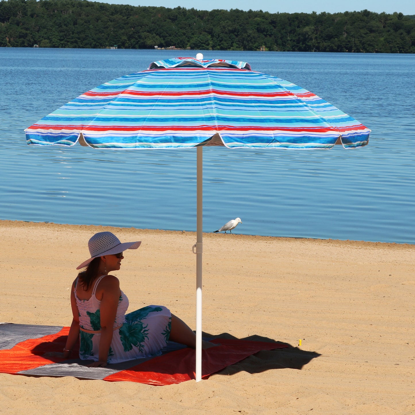 6-Foot Vented Beach Umbrella with Tilt Function and UV 50 Sun Protection, Pacific Stripe