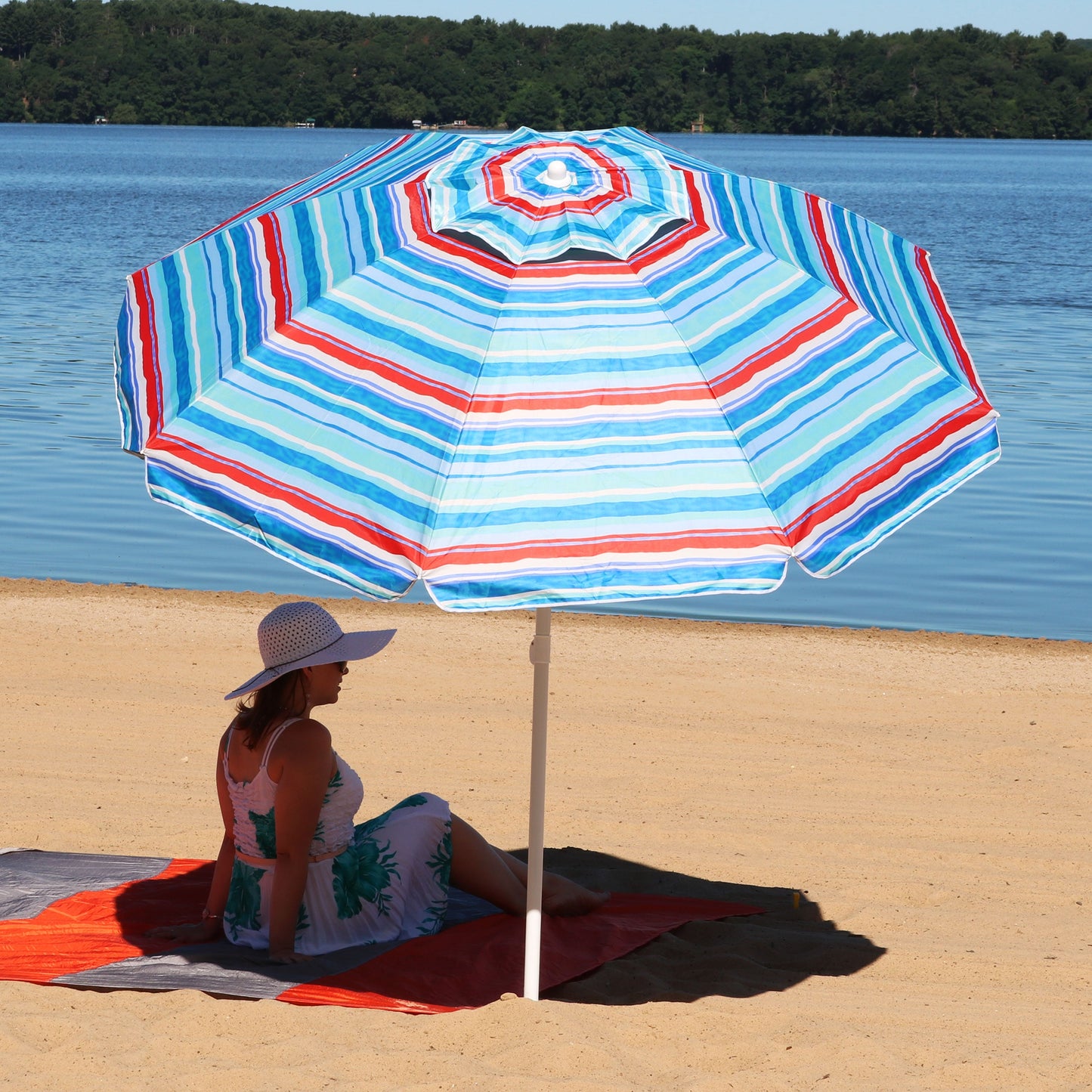 6-Foot Vented Beach Umbrella with Tilt Function and UV 50 Sun Protection, Pacific Stripe