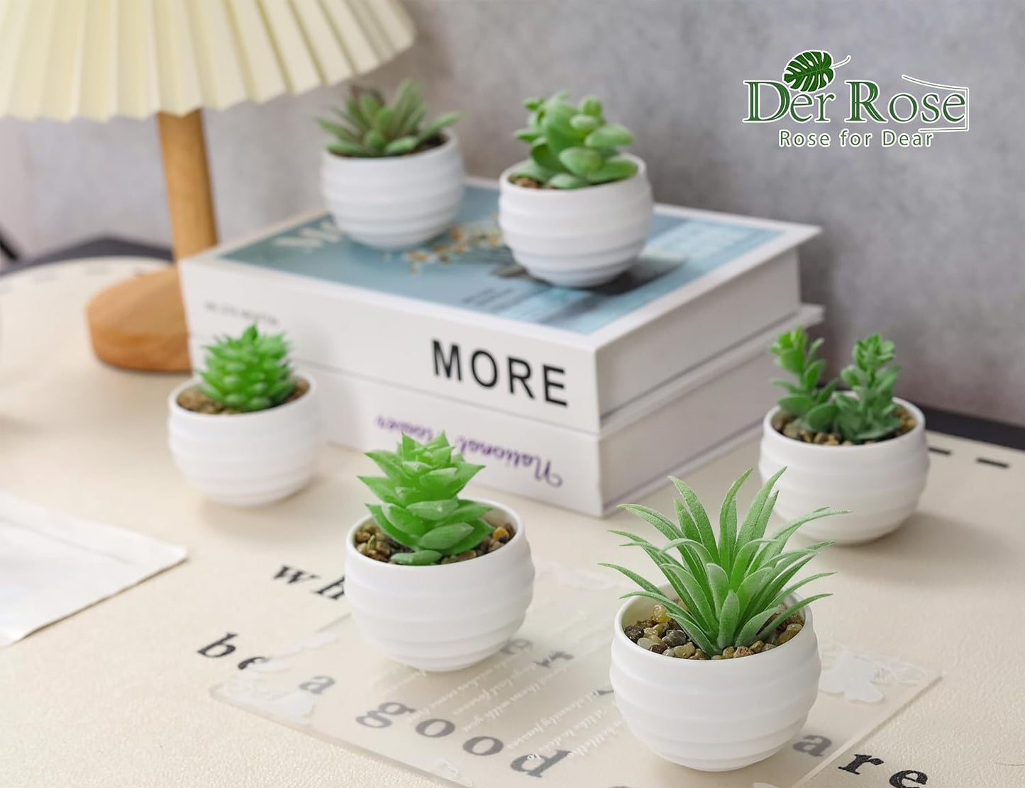 Set of 6 Succulents Plants Artificial in Pots Small Fake Plants for Bedroom Aesthetic Living Room Office Shelf Bathroom Decor