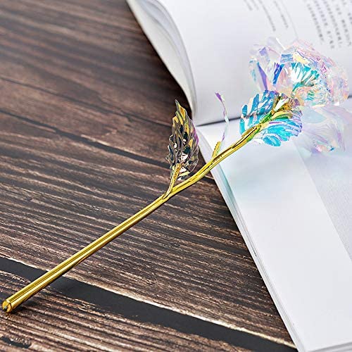 10 Pcs 24K Colorful Gold Rose Forever Preserved Long Stem Rose Artificial Flowers, A