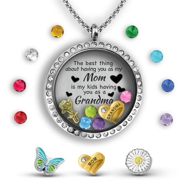 Grandma Gifts For Mothers Day For Mom From Daughter | Floating Locket Necklace