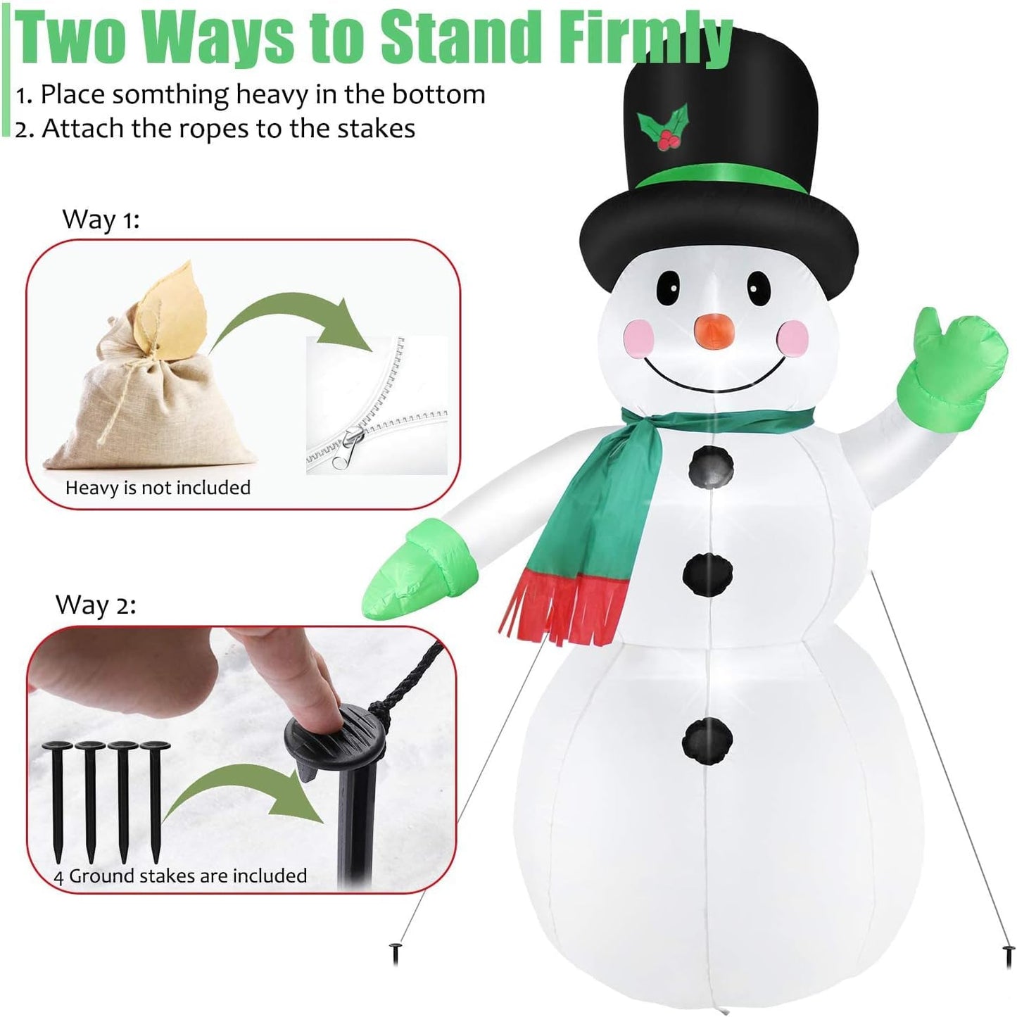 7 FT Christmas Inflatables Snowman Outdoor Yard Decorations, Christmas Blow up Snow Man with LED Lights & Black Hat, Winter Outside Decor for Holiday Party Patio Garden Lawn, Xmas New Year Kids Gifts