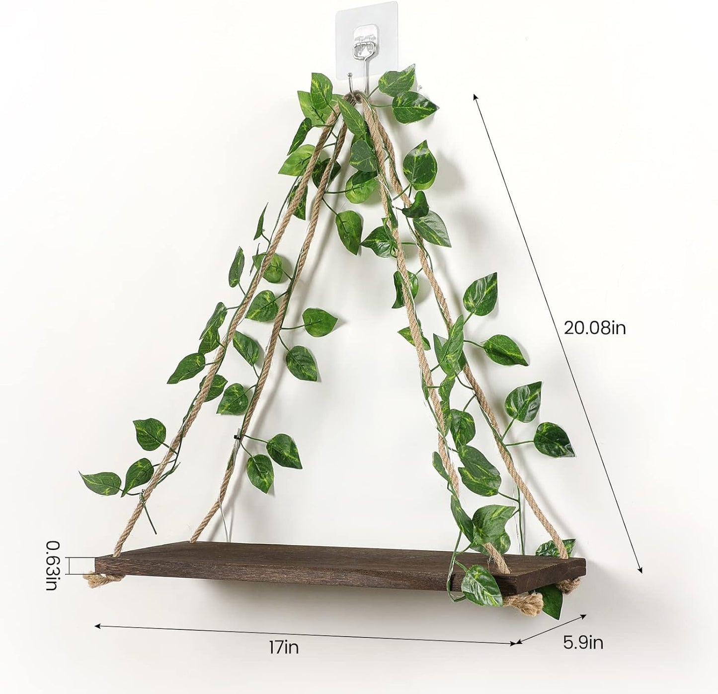 Floating Shelves,Bedroom Wall Decor,Macrame Shelf,No Drilling Installation,Decorative Leaves and Light Strip,Set of 2 Plant Shelf Wall,Christmas for Decorating Room.(Green Leaf)