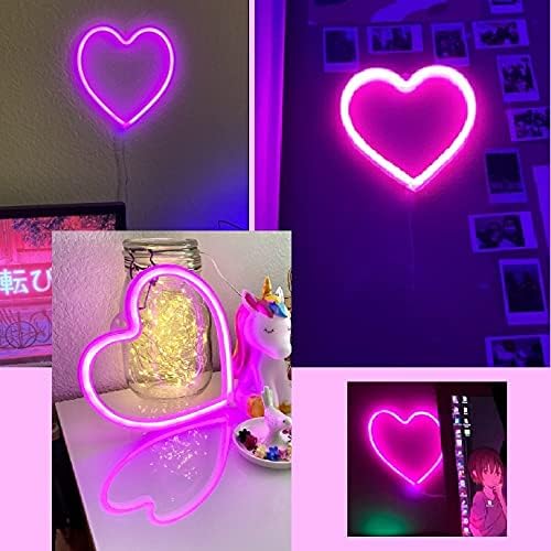 Pink Heart Neon Sign, LED Light Battery Operated or USB Powered Decorations Lamp, Table and Wall Decoration Light for Girl's Room Dorm Wedding Anniversary Valentines Day Birthday Party Home Décor