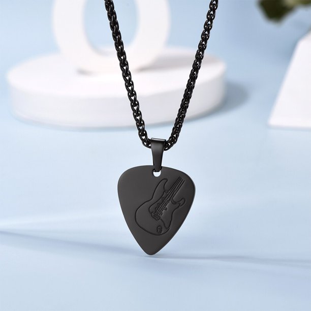 Unisex Rock Punk Jewelry 316L Stainless Steel Guitar Picks/Bass Music Note Necklace