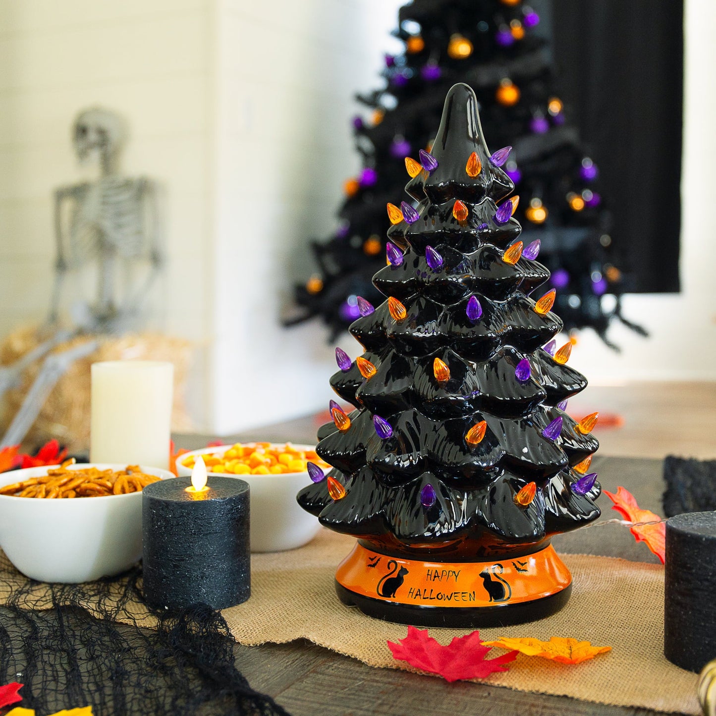 Pre-Lit 15in Ceramic Halloween Tree Holiday Decoration