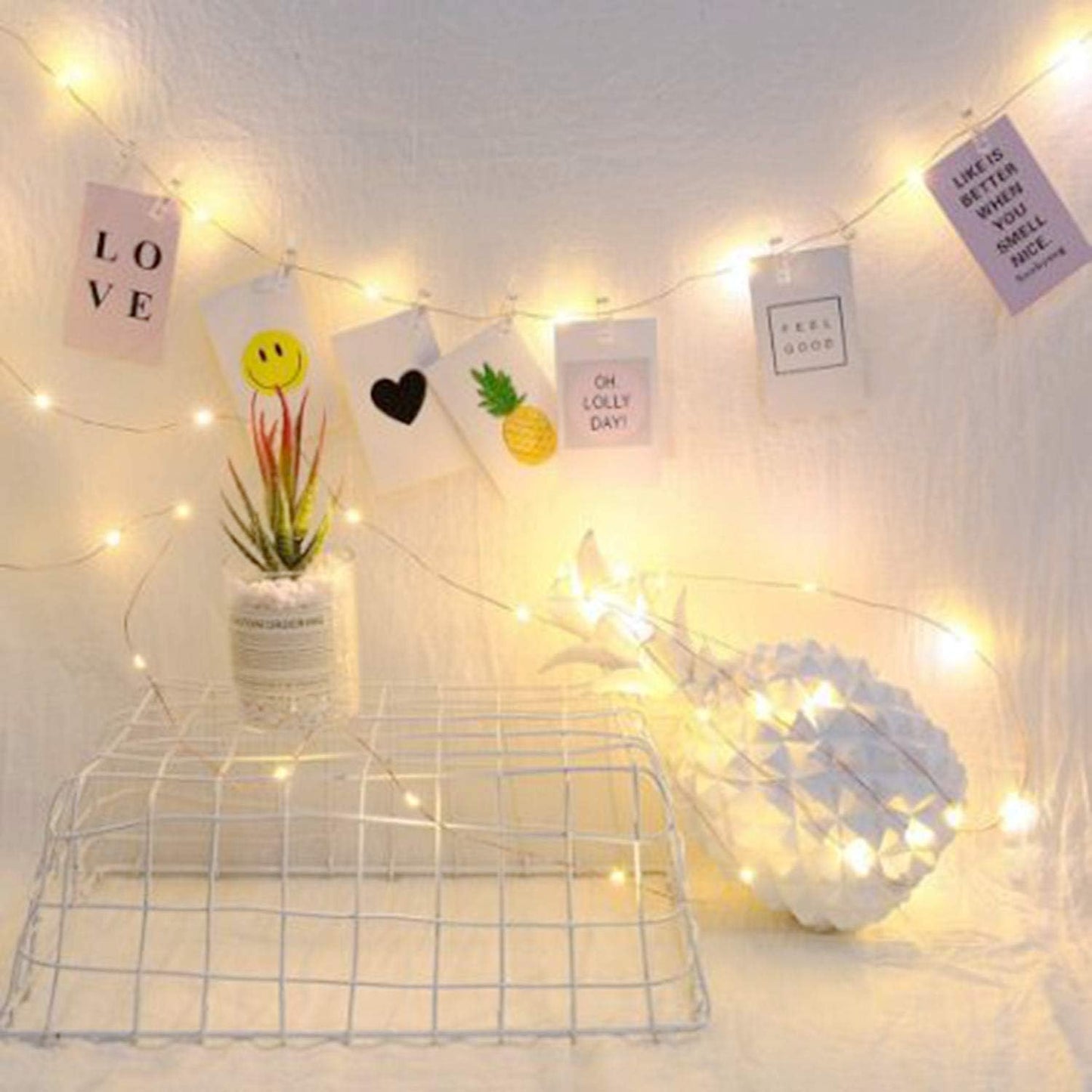 50 LEDs 20 Photo Clips String Fairy lights Battery Powered Decoration for Living Room Bedroom Indoor Christmas Party Wedding for Photo Picture Hanging display,3AA Battery Operated (16ft Warm White)