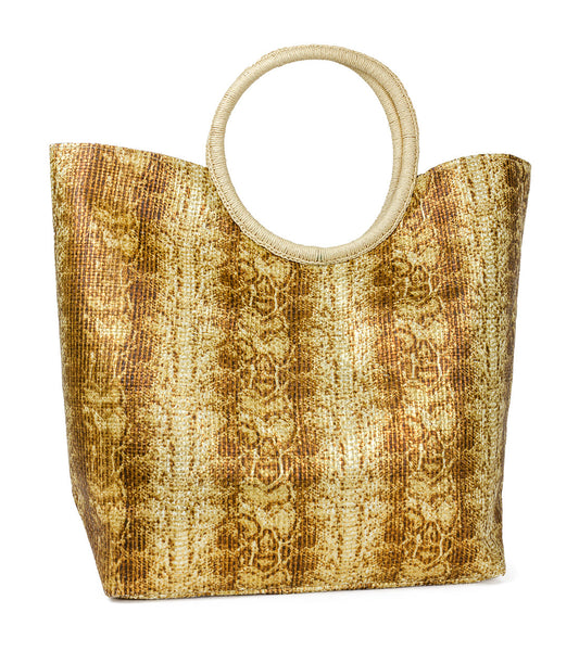 Women's Straw Circle Beach Tote Bag Bronze