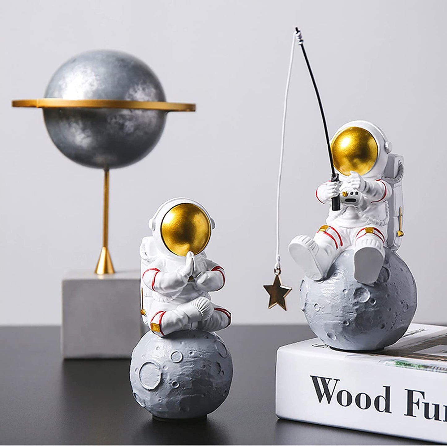 Astronaut Fishing Star Figure Sculpture for Tabletop Decoration