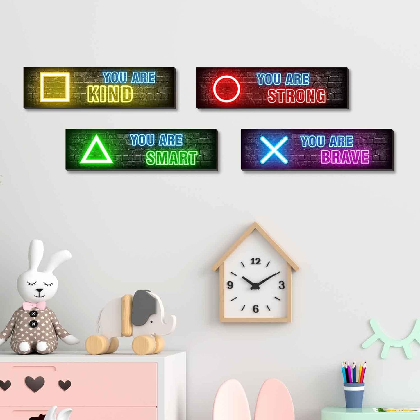 Gaming Wall Decor Set of 4 - Boys Room Decorations for Bedroom, Neon Gaming Art Print Game Plaque Wall Art Decorations Perfect Teenager Gift for Kids Room Decoration（MC12）