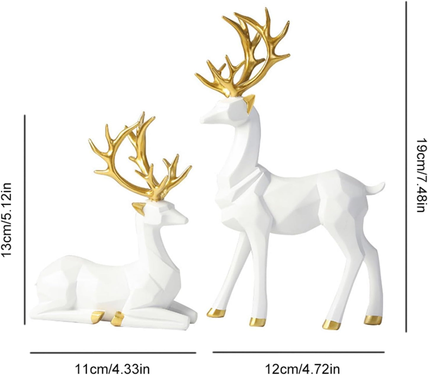 Christmas Decoration 2PCS Reindeer Resin Ornaments Mother Child Deer Couple Deer Sculpture Used for Living Room Bookshelf Bedroom Wine Cabinet Decoration to Enhance Atmosphere (3D Geometric White)
