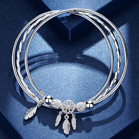 Silver Dream Catcher Tassel Feather Charm Bracelet Bangle Adjustable Mother's Day