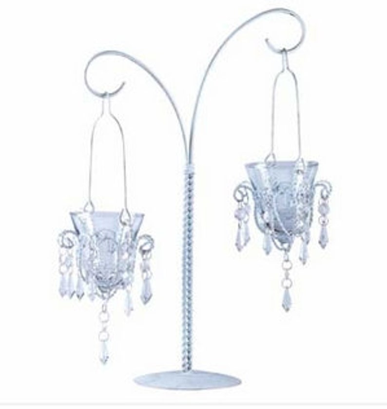 17" Crystal Mini Chandelier, Votive Stand & Candle Holder for Home Decoration