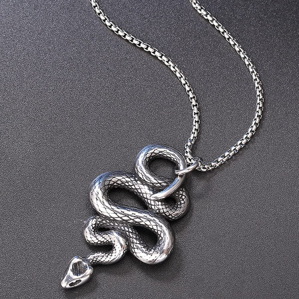 Retro Vintage Stainless Steel Snake Style Statement Cocktail Party Pendant Necklace