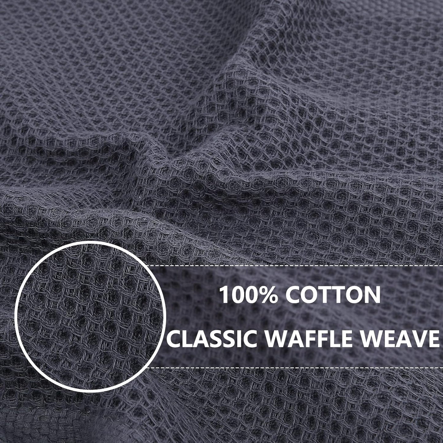 100% Cotton Waffle Weave Kitchen Dish Cloths, Ultra Soft Absorbent Quick Drying Dish Towels, 12x12 Inches, 6-Pack, Dark Grey