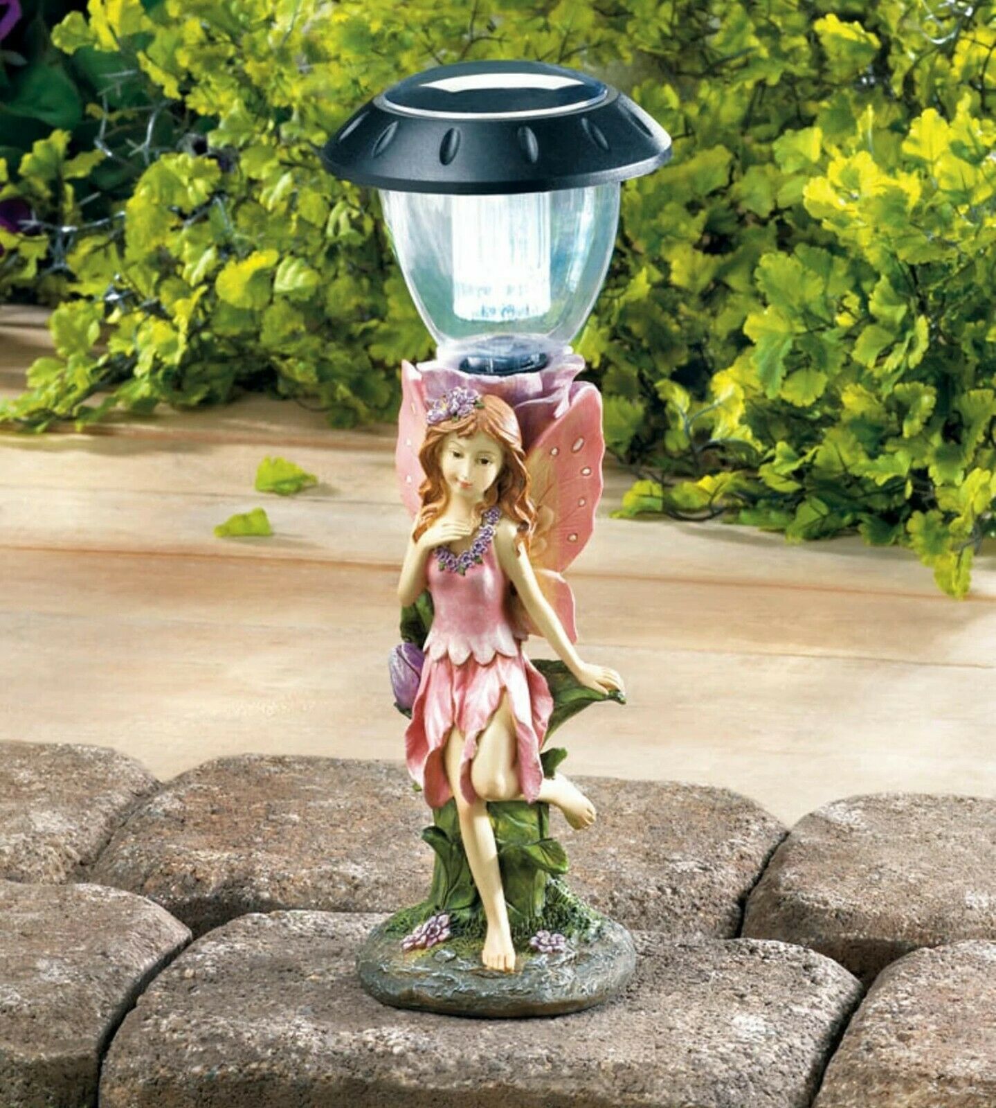 Solar Lighted Pink Fairy Statue Figurine Patio Yard Lawn Pathway Garden Decor