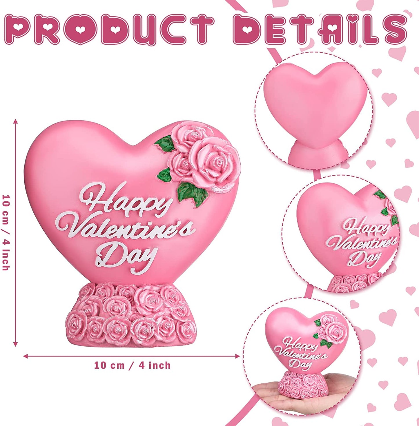 2 Pcs Valentine's Day Heart Figurine Resin Decorations