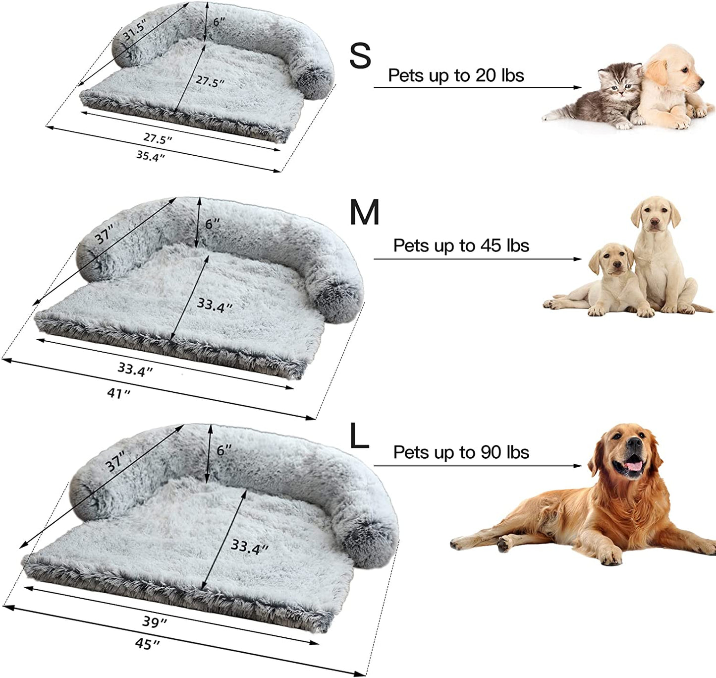 Large Calming Dog Bed Fluffy Plush Dog Mat w/ Removable Washable Cover Light Grey