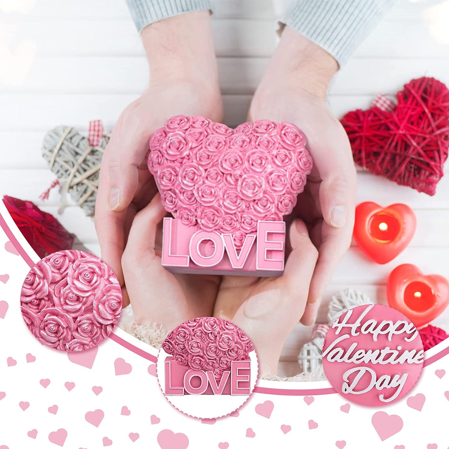 2 Pcs Valentine's Day Heart Figurine Resin Decorations