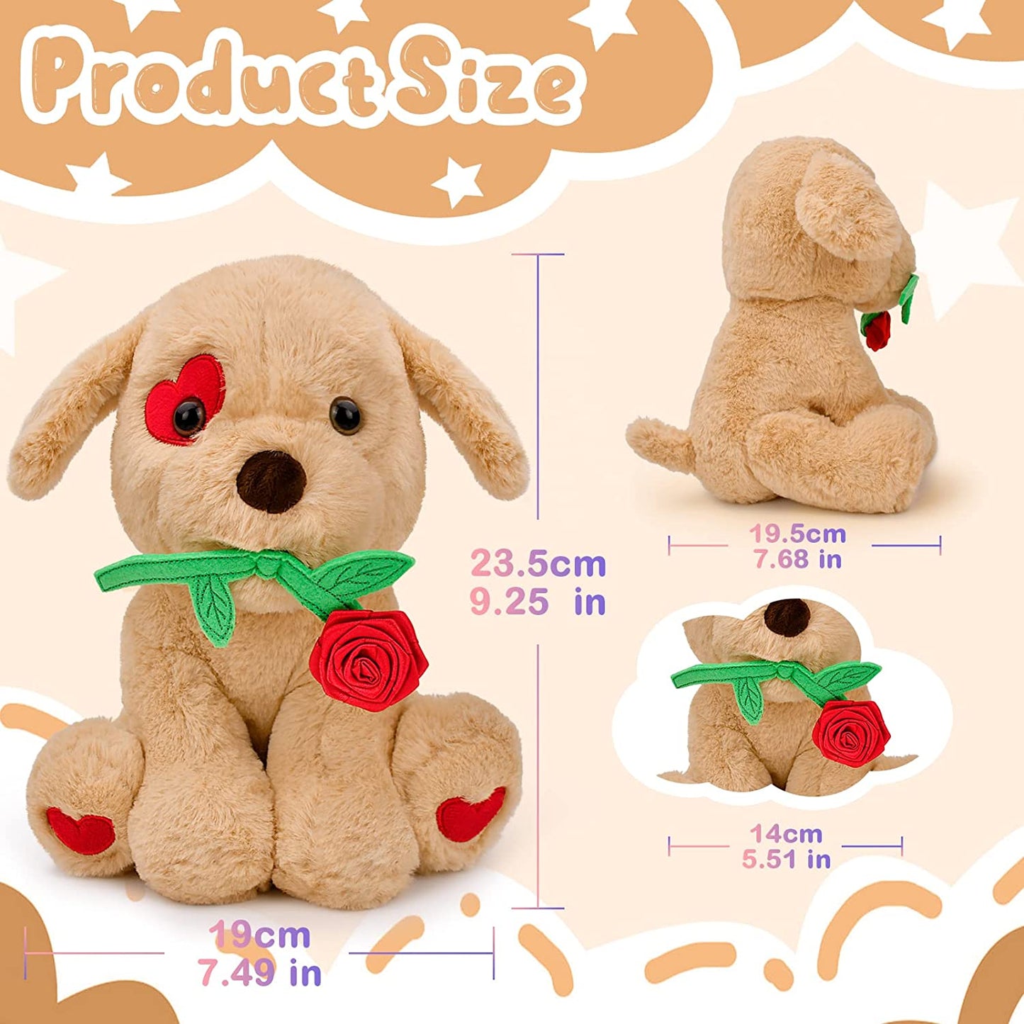 Valentines Day Gifts for Her Women- Cute Plush Stuffed Animal Puppy Dog w/ Rose