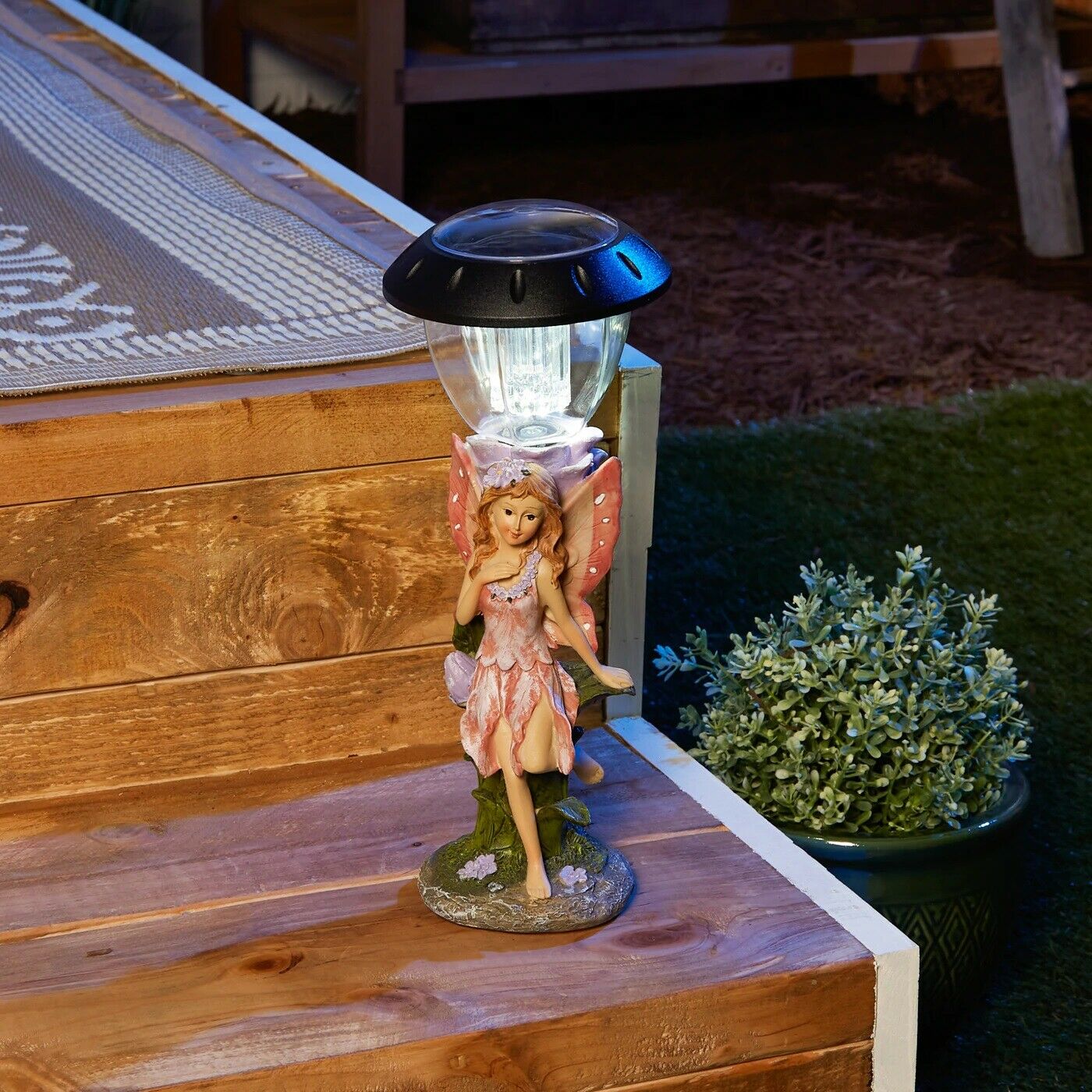 Solar Lighted Pink Fairy Statue Figurine Patio Yard Lawn Pathway Garden Decor