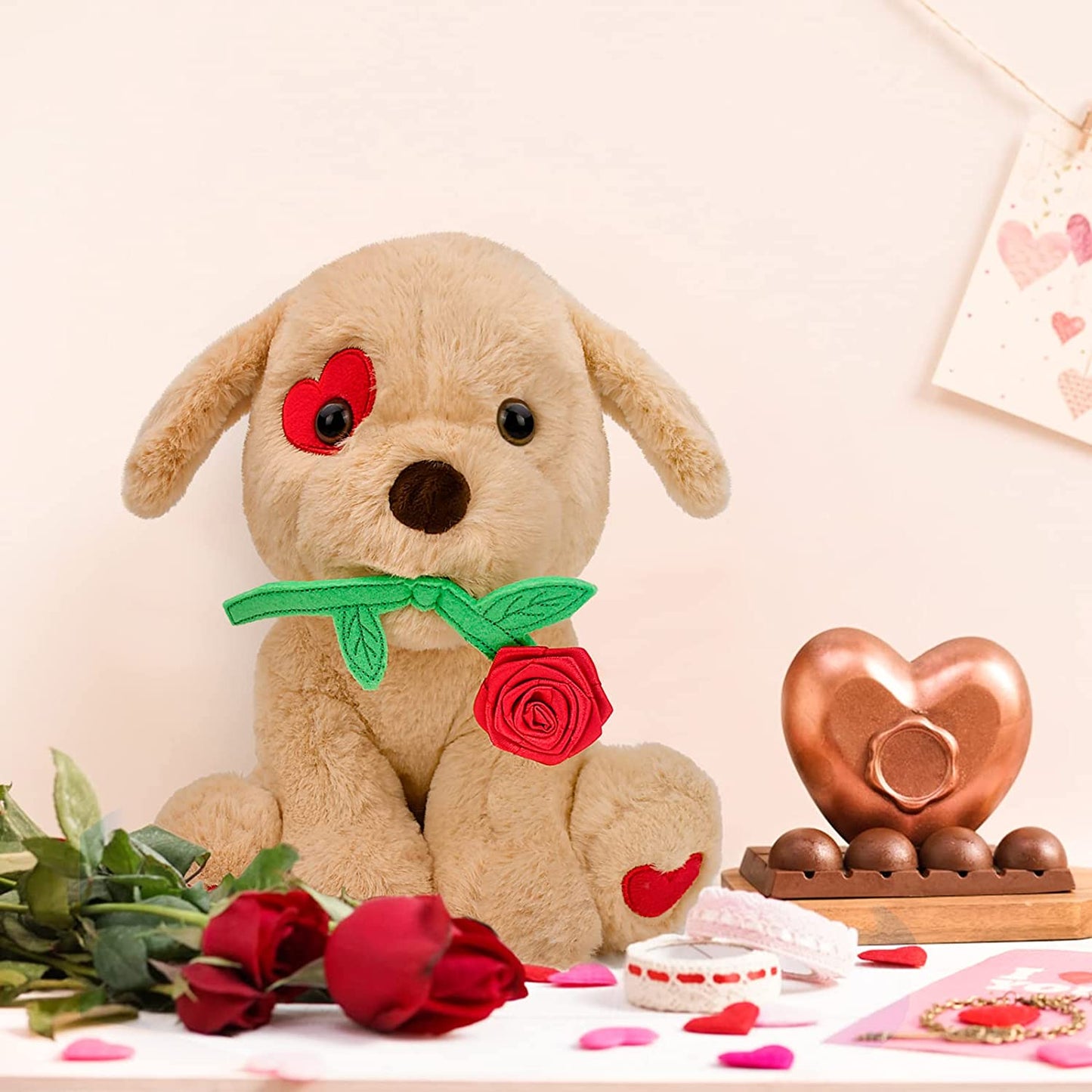 Valentines Day Gifts for Her Women- Cute Plush Stuffed Animal Puppy Dog w/ Rose