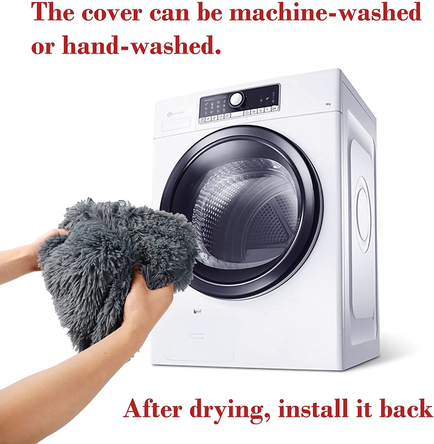 Large Calming Dog Bed Fluffy Plush Dog Mat w/ Removable Washable Cover Light Grey