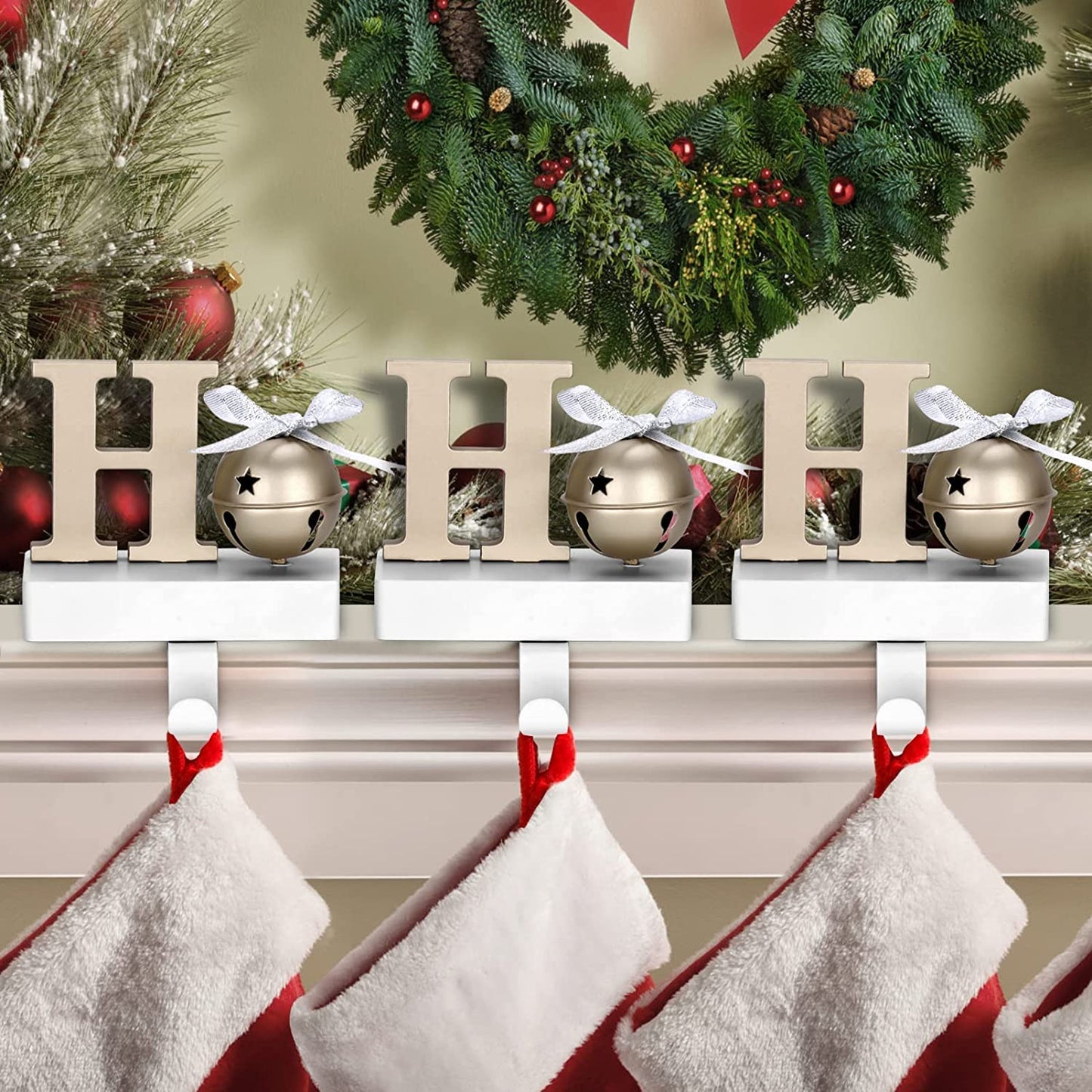 Set of 3 Gold Christmas Stocking Holder