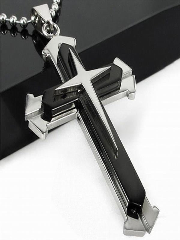 Men Stainless Steel Cross Pendant Necklace Chain