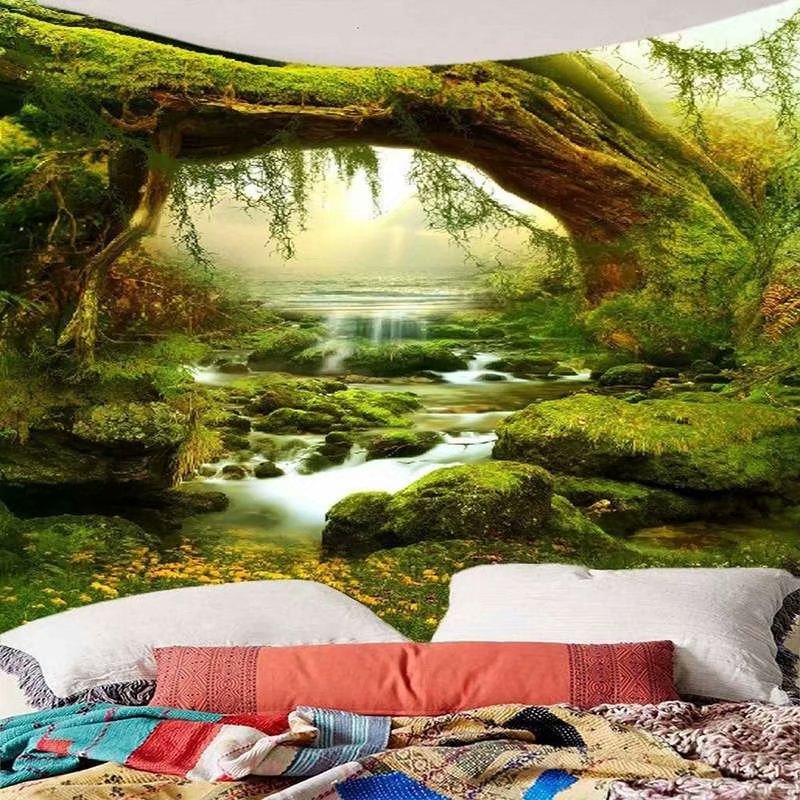 Art Mystic Trees & River Print Tapestry Wall Decor