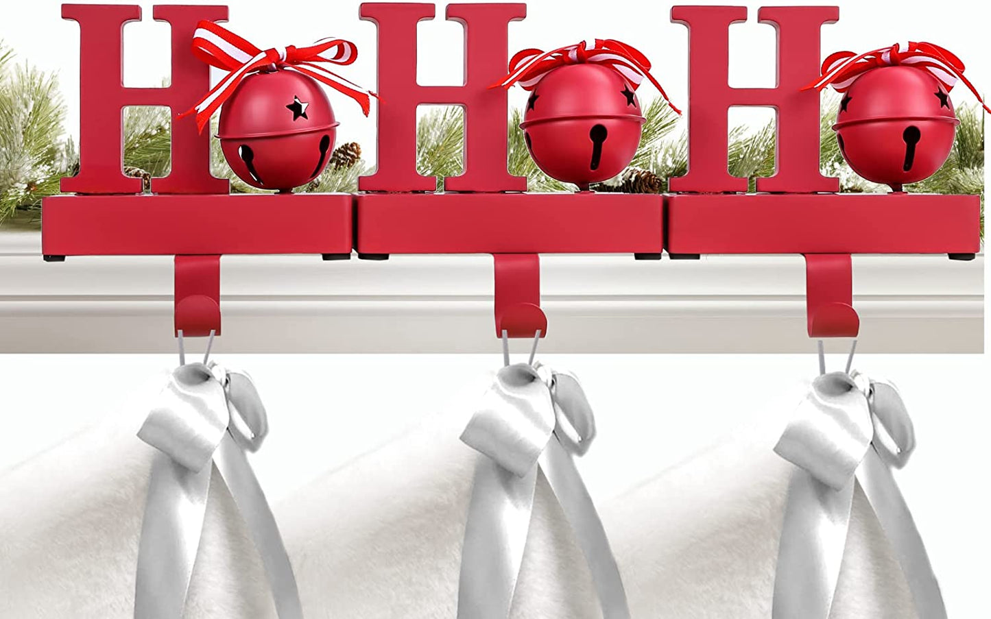 Set Of 3 Red HOHOHO Christmas Stocking Holder