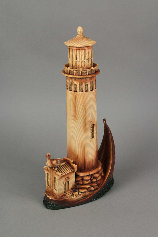 Wood Grain Finish Coastal Lighthouse Tabletop Decorative Statue