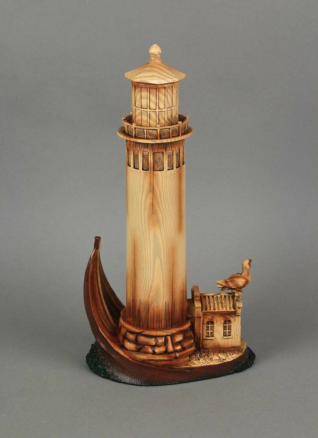 Wood Grain Finish Coastal Lighthouse Tabletop Decorative Statue